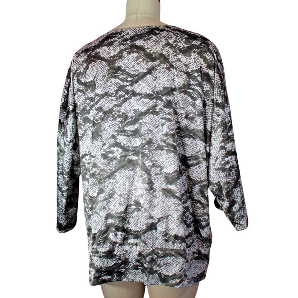 Chicos Womens Blouse Animal Print Silky Brown & White Wide Sleeve 3 XL 16/18 - Picture 2 of 9